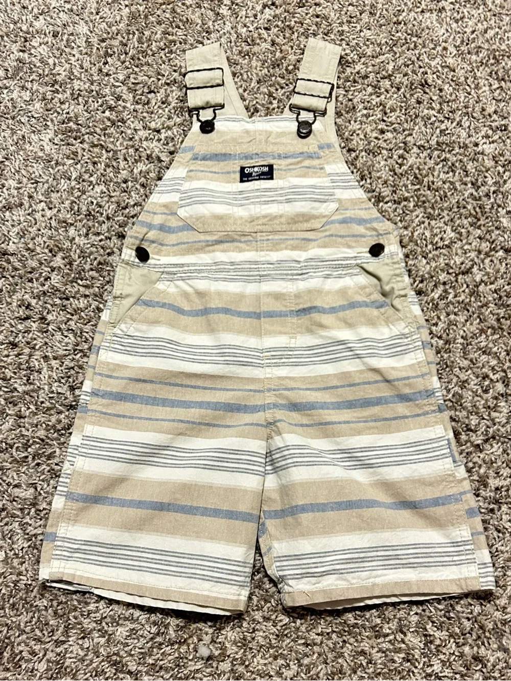 OshKosh B'gosh Beige and Blue Striped Kids Overalls Shorts
